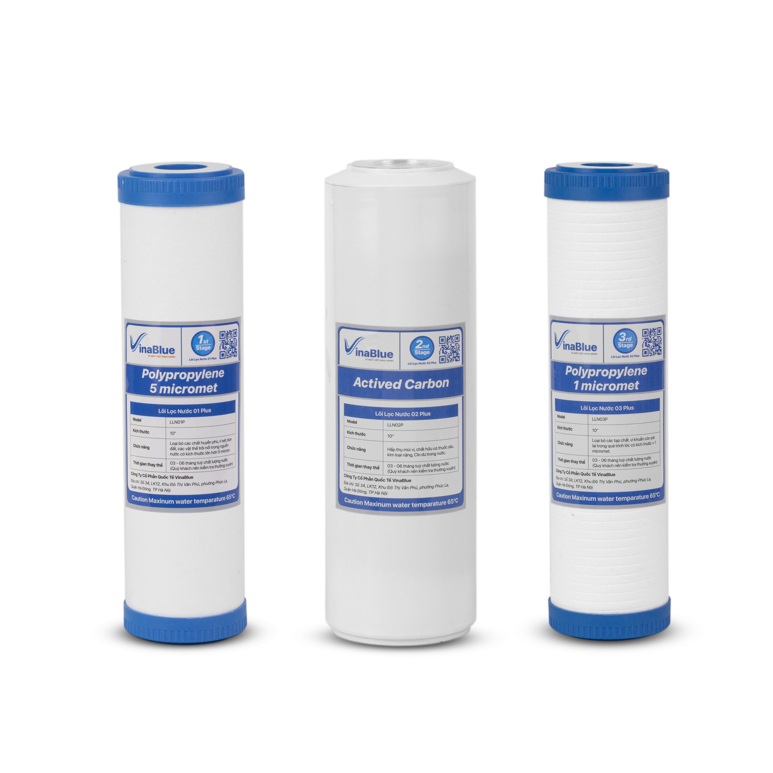 Combo 8 lõi lọc nước 123 Vinablue - Gồm 4 lõi số 1, 2 lõi số 2, 2 lõi số 3 tặng 1 tay vặn - Dùng được tất cả loại máy